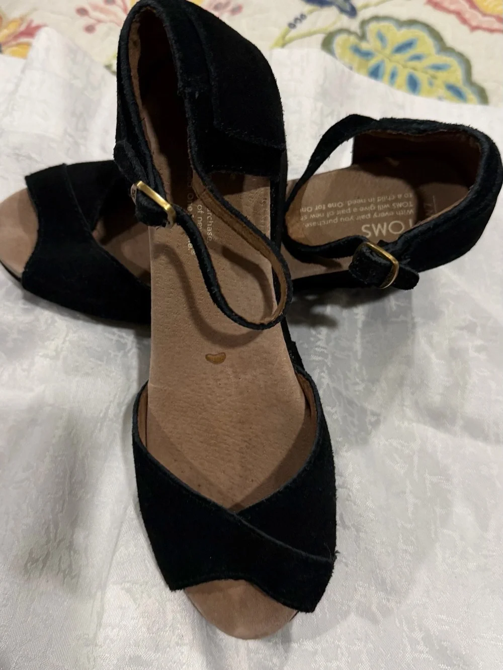 TOMS Black Suede Open-Toe Ankle-Strap Sandals